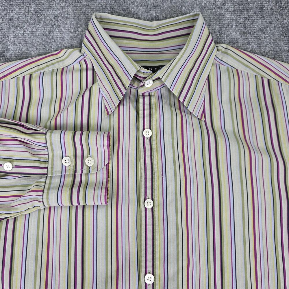 Theory Shirt Mens Large Multicolor Stripe Long Sleeve Dress Button Up Cotton